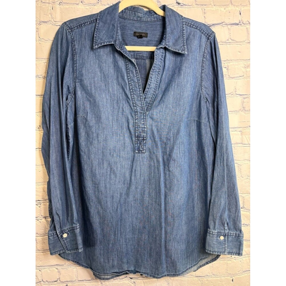 Talbots Denim Button Back Classic Boho Preppy Cotton Cottagecore Popover Shirt L